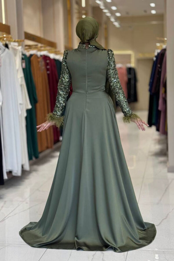 Pul Payet Saten Abiye 7064 Haki - 2