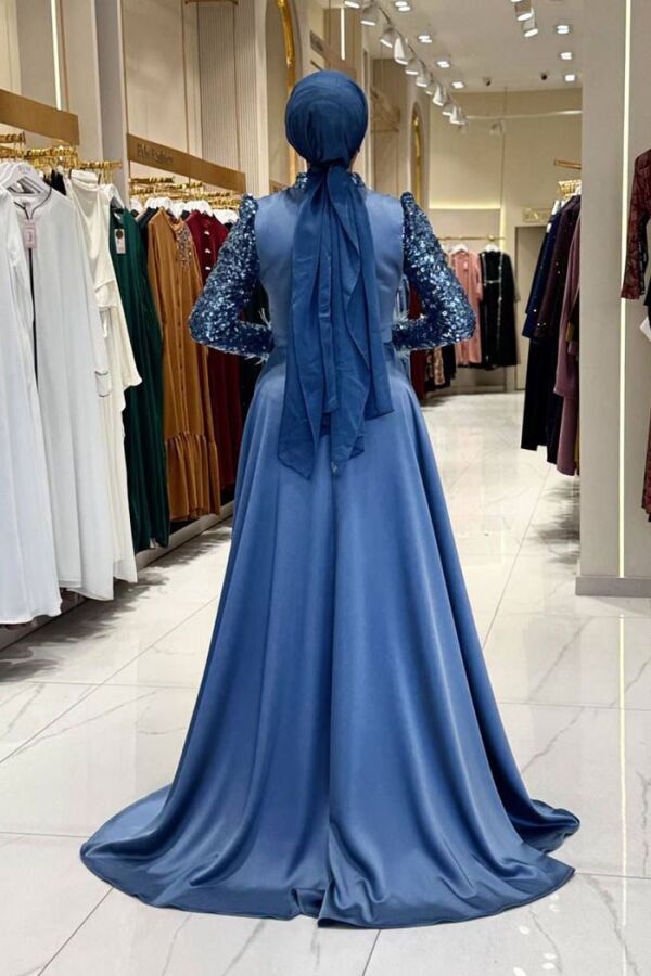 Pul Payet Saten Abiye 7064 İndigo - 2