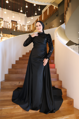 Pul Payet Saten Abiye 7064 Siyah - 2