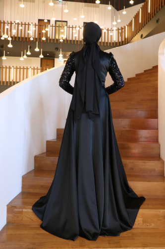 Pul Payet Saten Abiye 7064 Siyah - 4