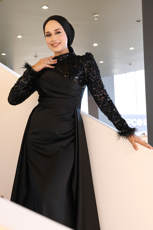 Pul Payet Saten Abiye 7064 Siyah - 5