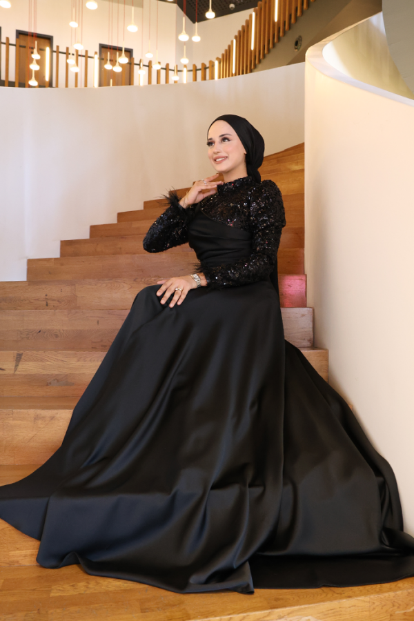 Pul Payet Saten Abiye 7064 Siyah - 6