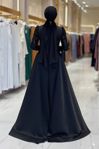 Pul Payet Saten Abiye 7064 Siyah - 2