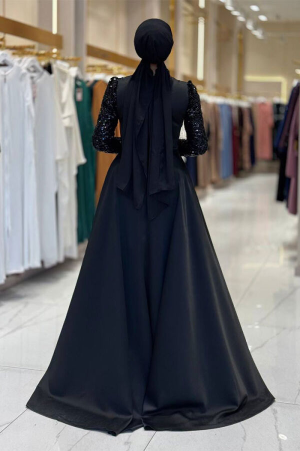 Pul Payet Saten Abiye 7064 Siyah - 2