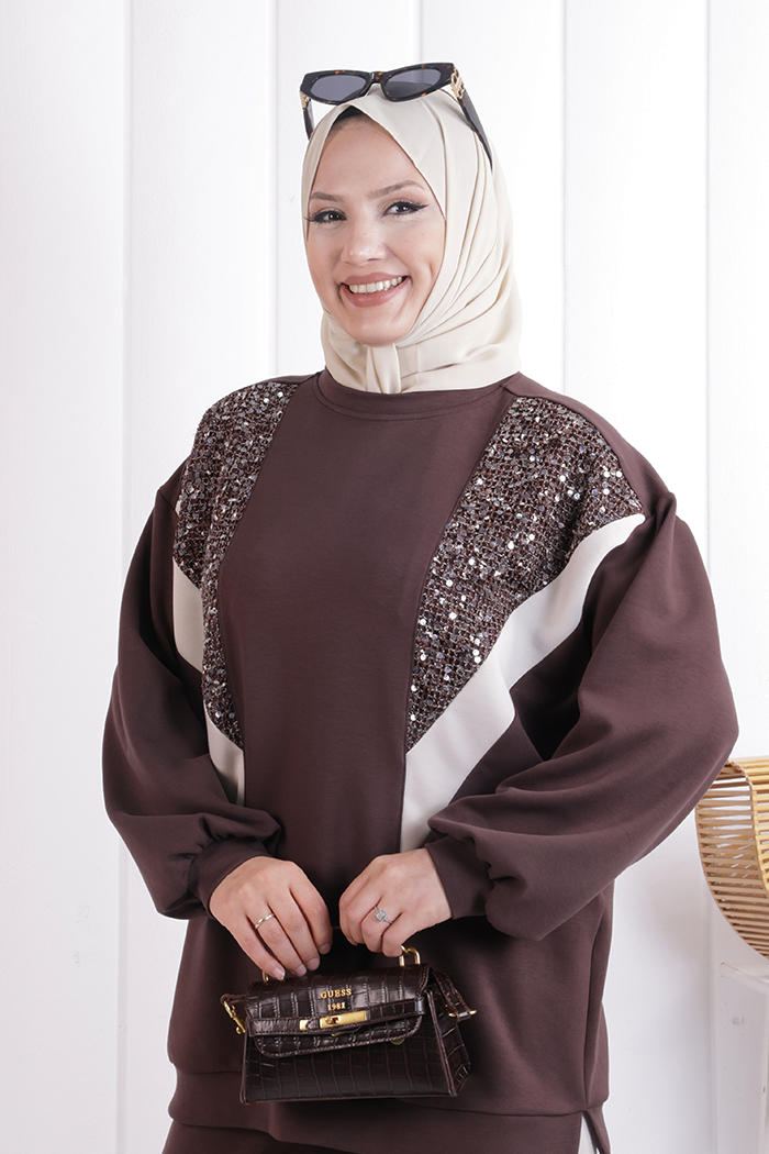 Pullu Fileli İkili Takım 1203 Kahverengi - 5