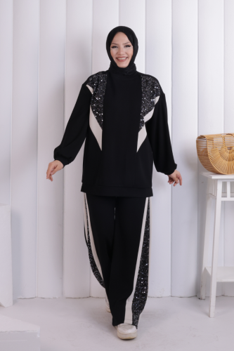 Pullu Fileli İkili Takım 1203 Siyah