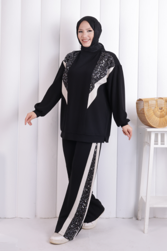 Pullu Fileli İkili Takım 1203 Siyah - 2
