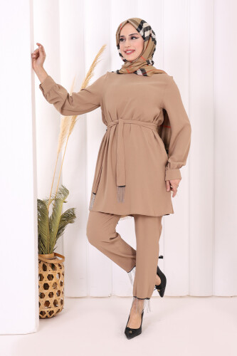 Püskül Detaylı Tunikli Pantolon İkili Takım 8424 Vizon