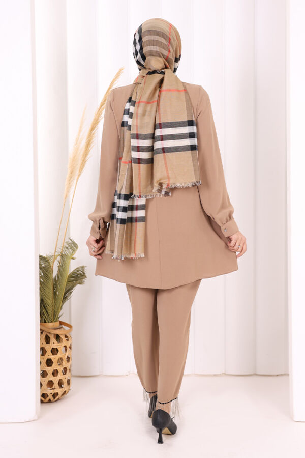 Püskül Detaylı Tunikli Pantolon İkili Takım 8424 Vizon - 5