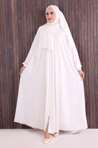 Robalı Britli Ferace 6022 Ekru - Bym Fashion