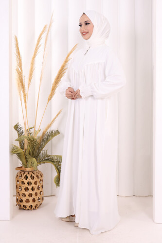 Biritli Ferace ŞAL HEDİYE ! 7056 Ekru - 4