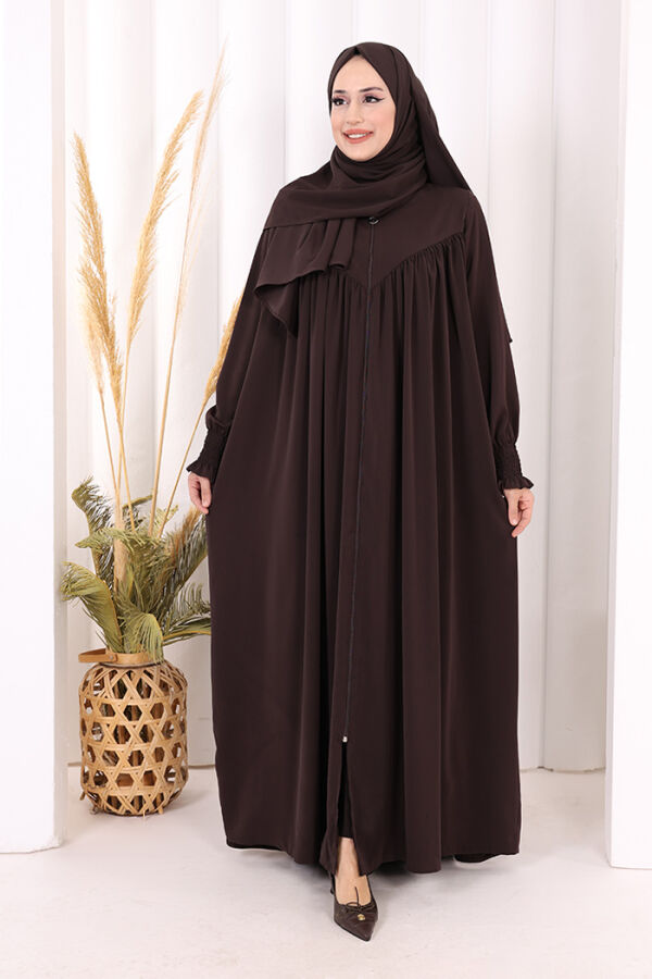 Biritli Ferace ŞAL HEDİYE ! 7056 Kahverengi - 1