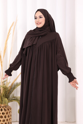 Biritli Ferace ŞAL HEDİYE ! 7056 Kahverengi - 5