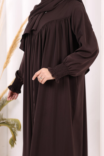 Biritli Ferace ŞAL HEDİYE ! 7056 Kahverengi - 6