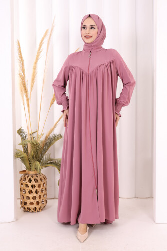 Biritli Ferace ŞAL HEDİYE ! 7056 Pudra - 3