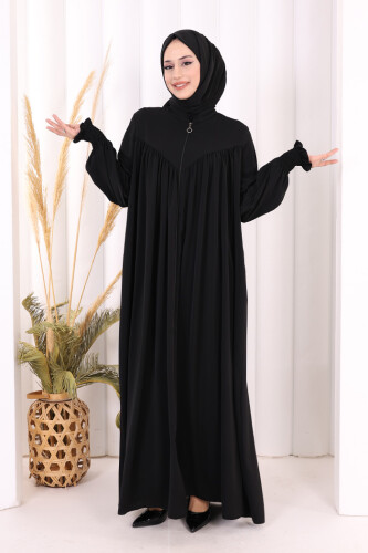 Biritli Ferace ŞAL HEDİYE ! 7056 Siyah - 3