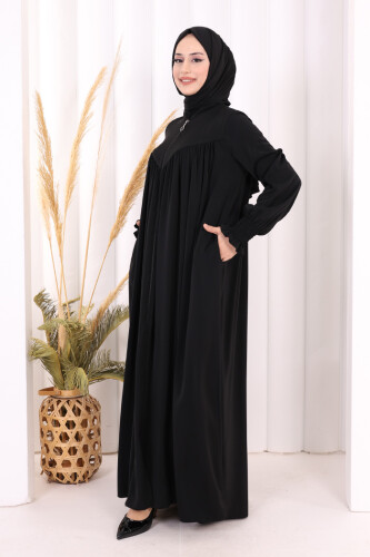 Biritli Ferace ŞAL HEDİYE ! 7056 Siyah - 4