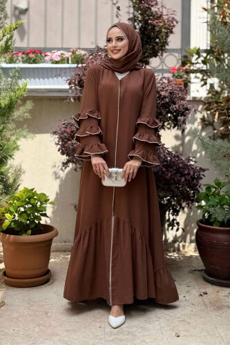 Şal ve Ferace İkili Takım 70018 Kahverengi - Bym Fashion