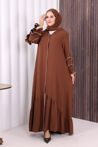 Şal ve Ferace İkili Takım 70018 Kahverengi - Bym Fashion