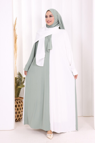 Şallı Çift Renk Elbise 3950 Ekru