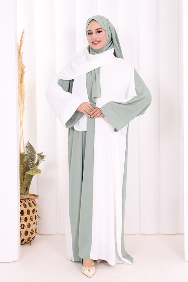 Şallı Çift Renk Elbise 3950 Ekru - 2