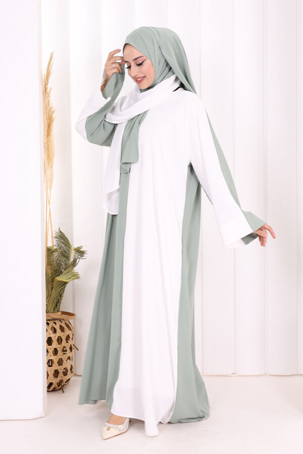 Şallı Çift Renk Elbise 3950 Ekru - 3