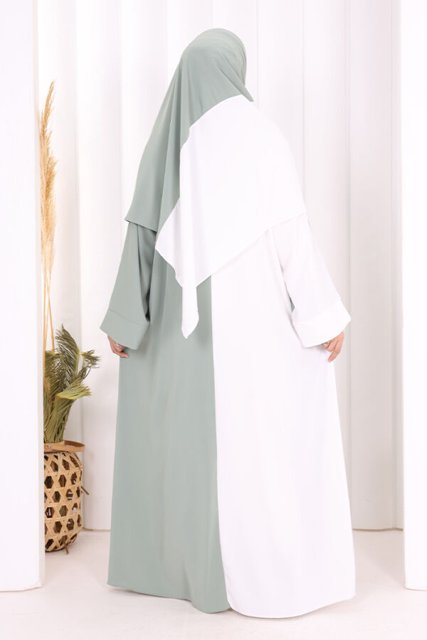 Şallı Çift Renk Elbise 3950 Ekru - 4