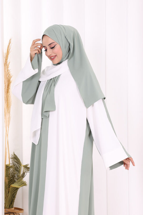 Şallı Çift Renk Elbise 3950 Ekru - 5