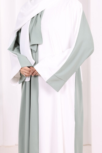 Şallı Çift Renk Elbise 3950 Ekru - 6