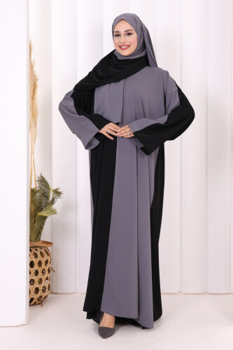 Şallı Çift Renk Elbise 3950 Gri