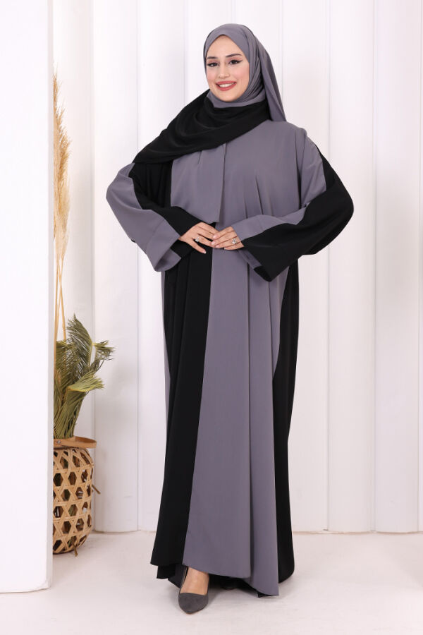 Şallı Çift Renk Elbise 3950 Gri - 1