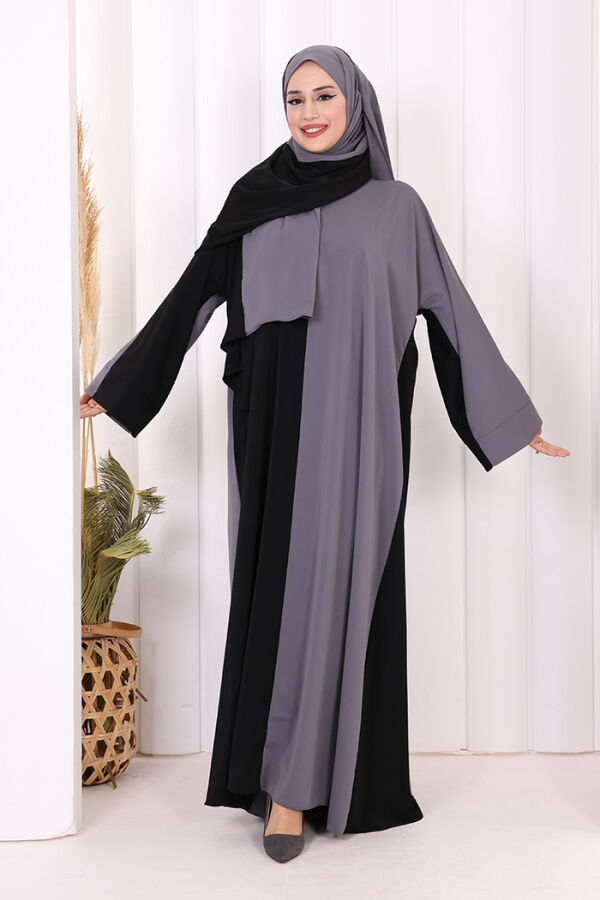 Şallı Çift Renk Elbise 3950 Gri - 2