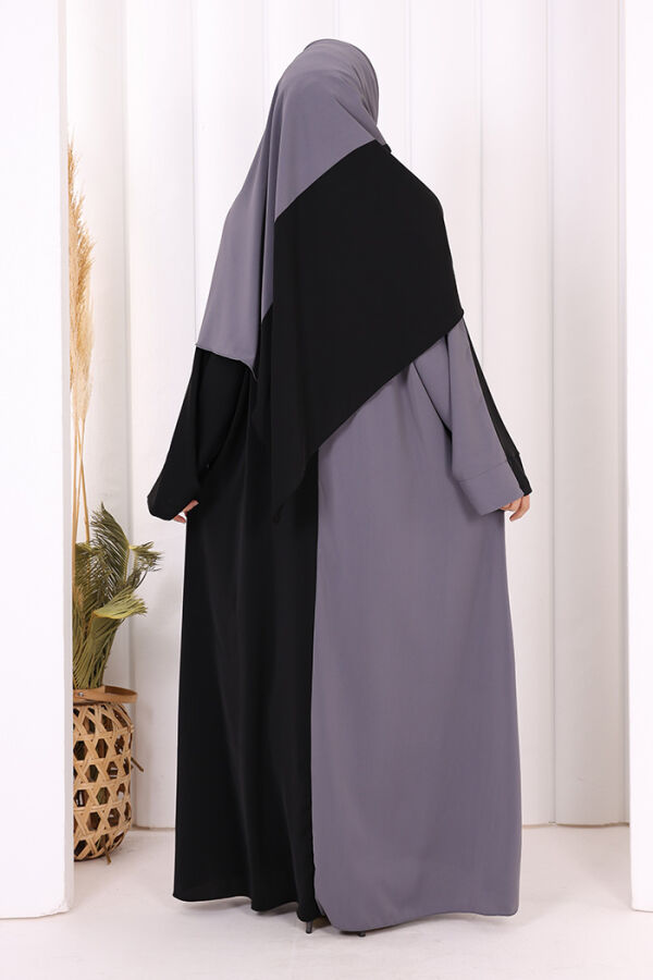 Şallı Çift Renk Elbise 3950 Gri - 5