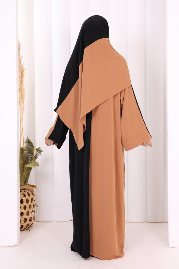 Şallı Çift Renk Elbise 3950 Taba - 4