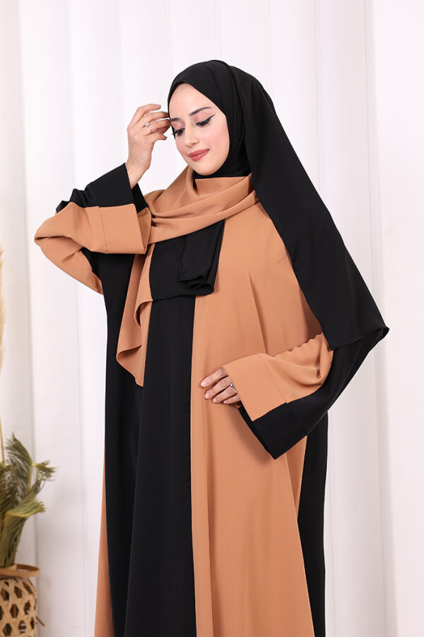 Şallı Çift Renk Elbise 3950 Taba - 5