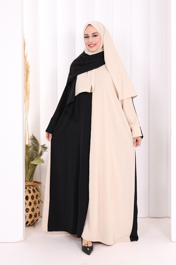 Şallı Çift Renk Elbise 3950 Taş - 1