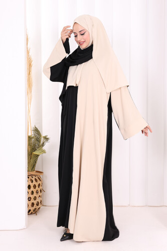 Şallı Çift Renk Elbise 3950 Taş - 2