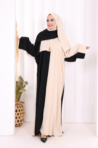 Şallı Çift Renk Elbise 3950 Taş - 3