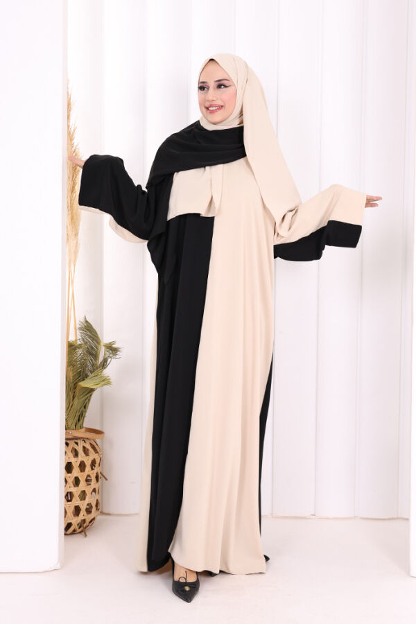 Şallı Çift Renk Elbise 3950 Taş - 3