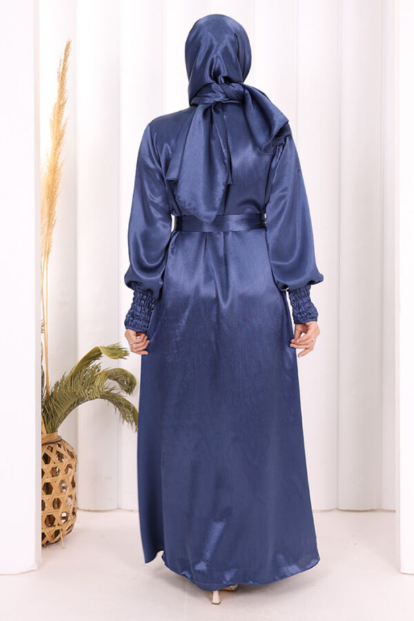 Şallı Elbise Broşlu Abaya Takım 7055 Lacivert - 4