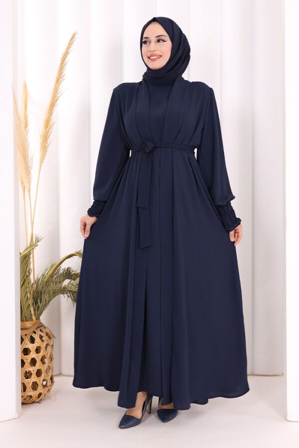 Elbiseli Abaya Takım ŞAL HEDİYE  3883 Lacivert - 1