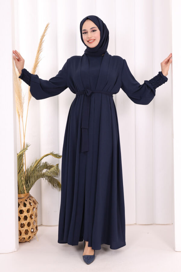 Elbiseli Abaya Takım ŞAL HEDİYE  3883 Lacivert - 2