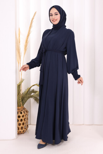 Elbiseli Abaya Takım ŞAL HEDİYE  3883 Lacivert - 3