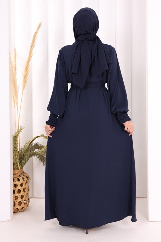 Elbiseli Abaya Takım ŞAL HEDİYE  3883 Lacivert - 4