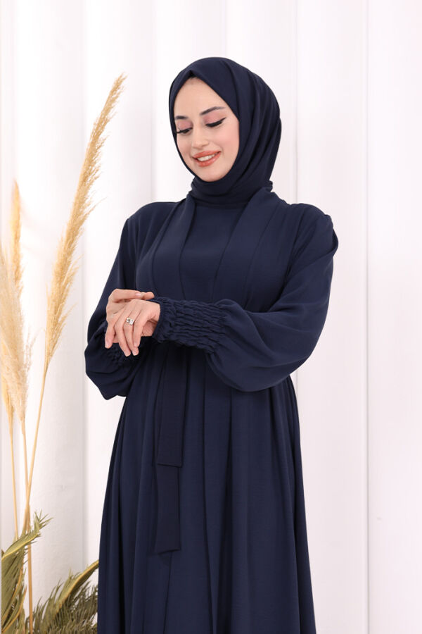 Elbiseli Abaya Takım ŞAL HEDİYE  3883 Lacivert - 5