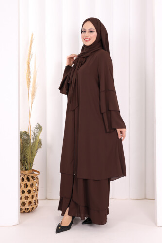 Şallı Ferace Takım 7052 Kahverengi - 3