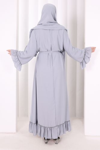 Şallı Fırfırlı Elbise 6085 Gri - 5