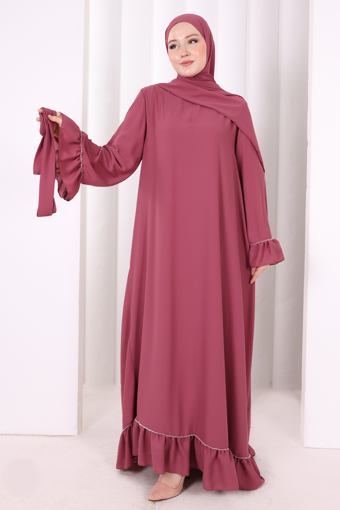 Şallı Fırfırlı Elbise 6085 Gül Kurusu - 7