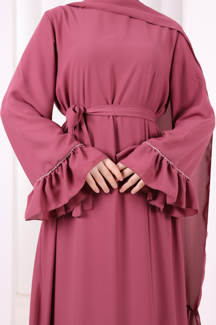 Şallı Fırfırlı Elbise 6085 Gül Kurusu - 6