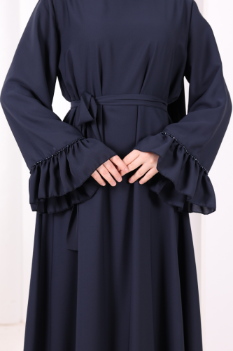 Şallı Fırfırlı Elbise 6085 Lacivert - 6